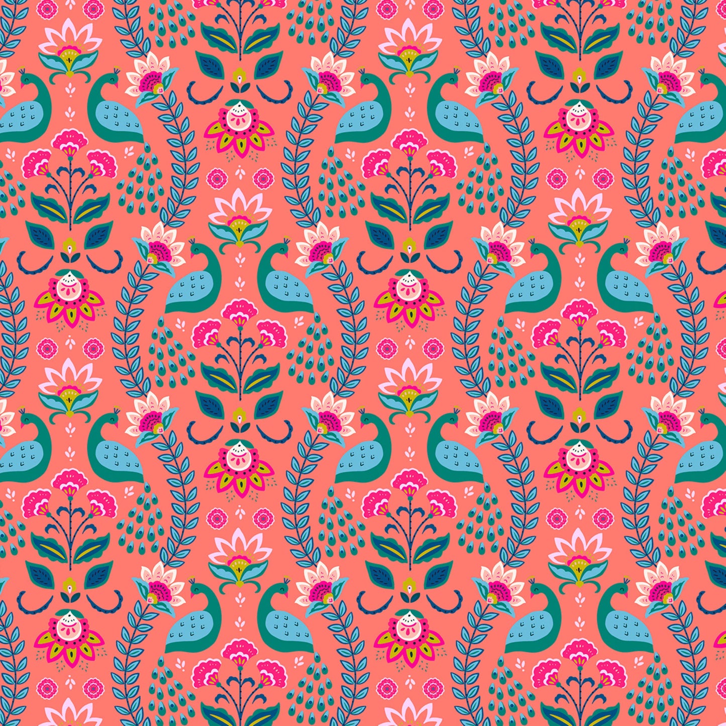 Mirrored Peacocks Coral Indian Summer Nina Ghataora Dashwood Studio Fabric Fetish