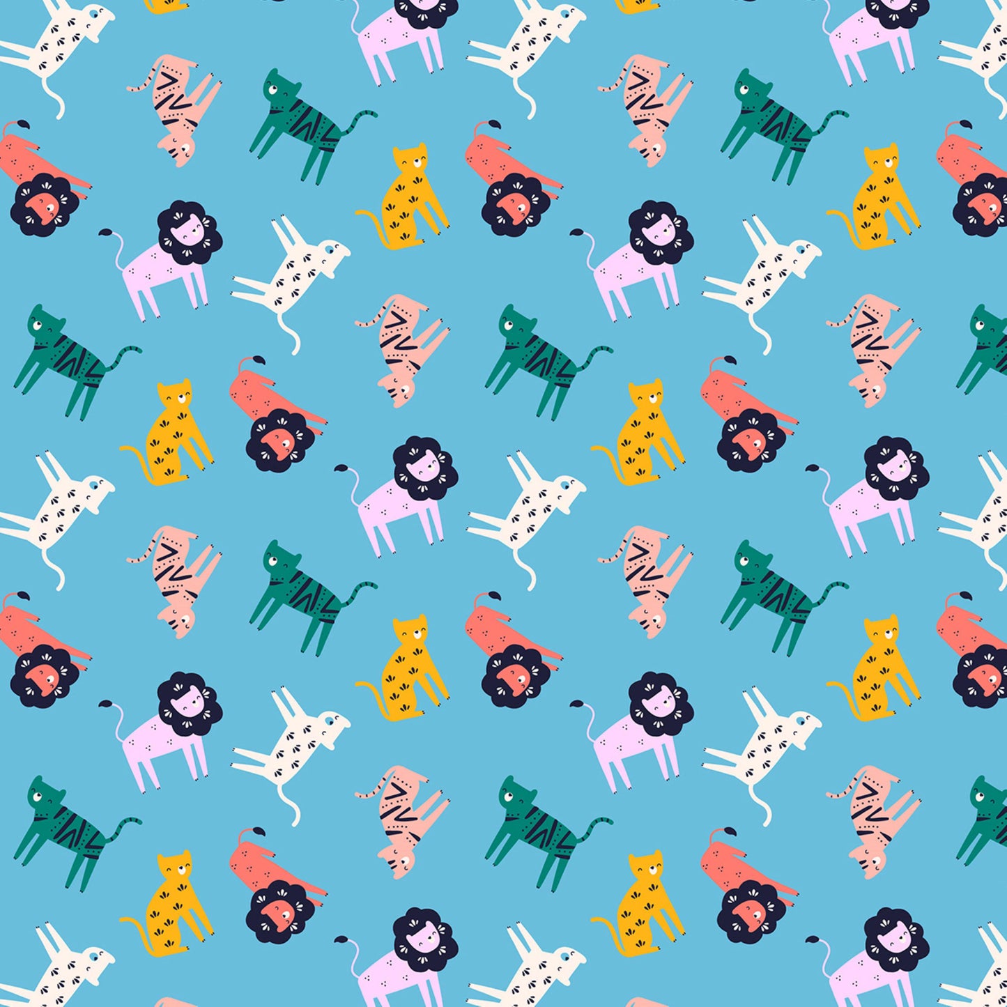Tossed Wild Cats Turquoise Indian Summer Nina Ghataora Dashwood Studio Fabric Fetish