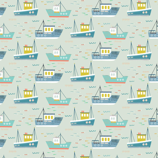 Fishing Boats Coast Sally Payne Dashwood Studio Fabric Fetish