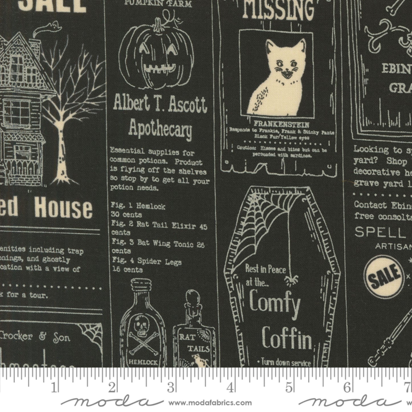 Vintage Newspaper Midnight Home Sweet Haunt Stacy Iest Hsu Moda Fabric Fetish