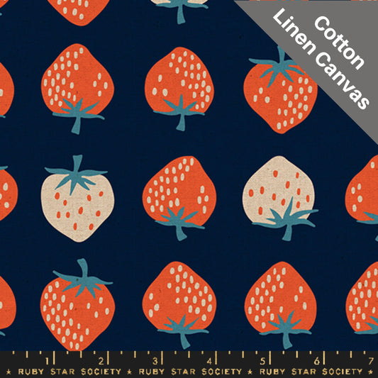 Strawberry Navy Cotton/Linen CANVAS Kimberly Kight Ruby Star Society Moda Fabric Fetish