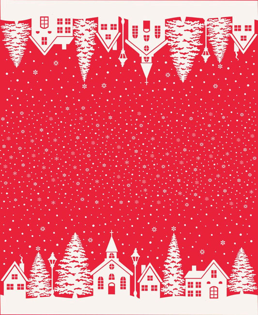 Christmas Village Double Border PANEL (36"x 44") Pomegranate Buon Natale Fig Tree Co Moda Fabric Fetish