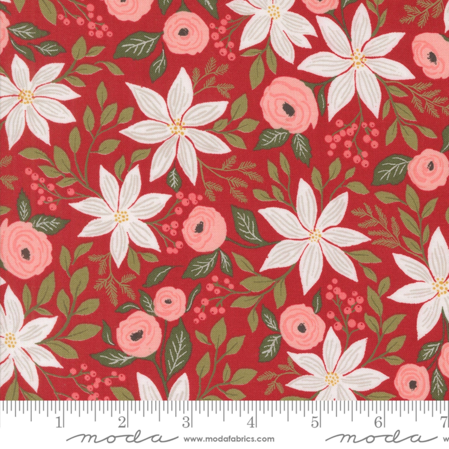 Poinsettia Canberry Berry and Pine Lella Boutique Moda Fabric Fetish