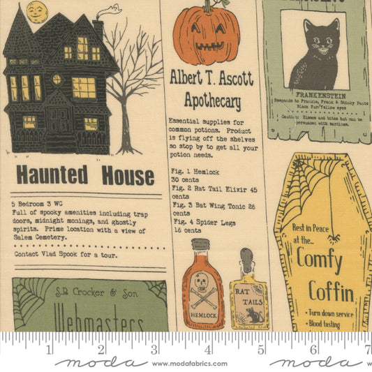 Vintage Newspaper Bone Home Sweet Haunt Stacy Iest Hsu Moda Fabric Fetish