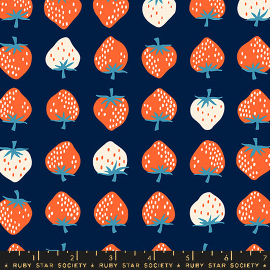 Strawberry Row Navy Strawberry Kimberly Kight Ruby Star Society Moda Fabric Fetish