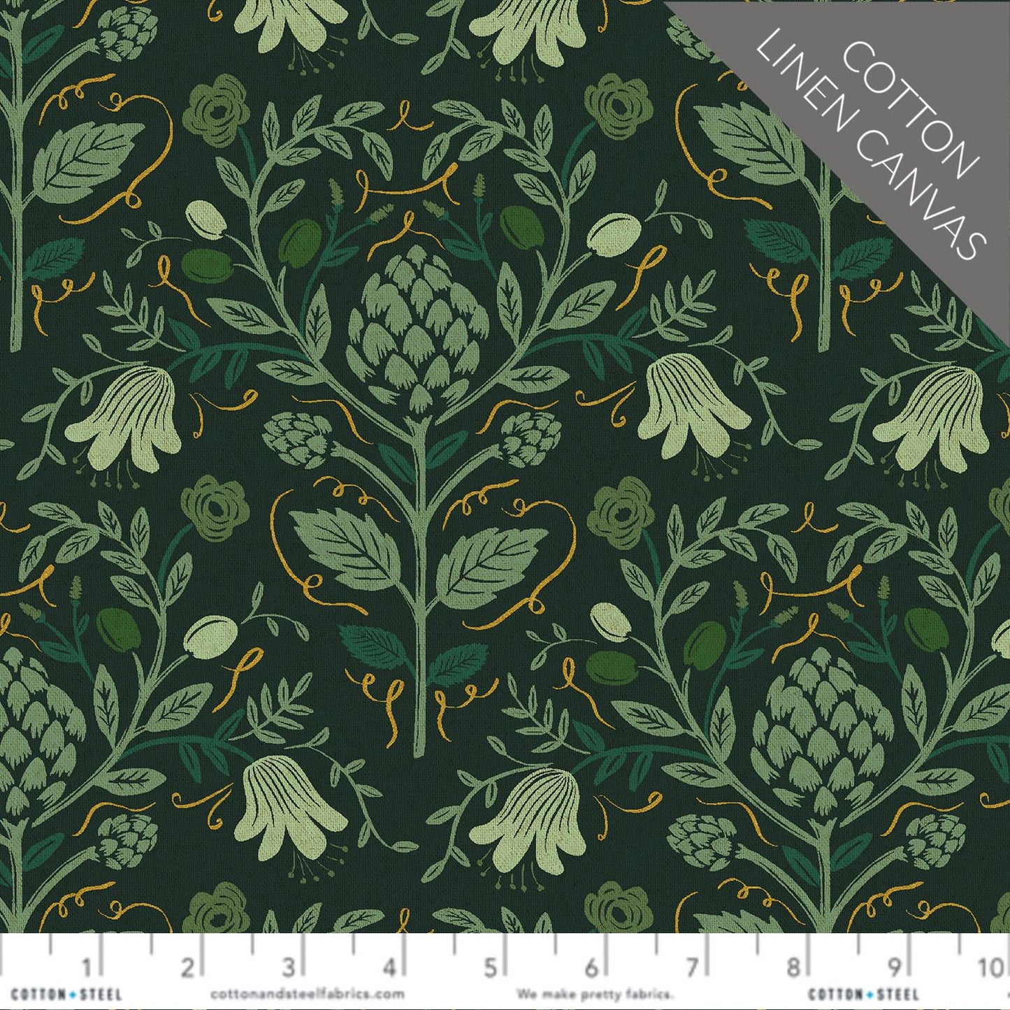 Artichoke Hunter Gold METALLIC Cotton/Linen CANVAS Dahlia Rifle Paper Co Cotton + Steel Fabric Fetish