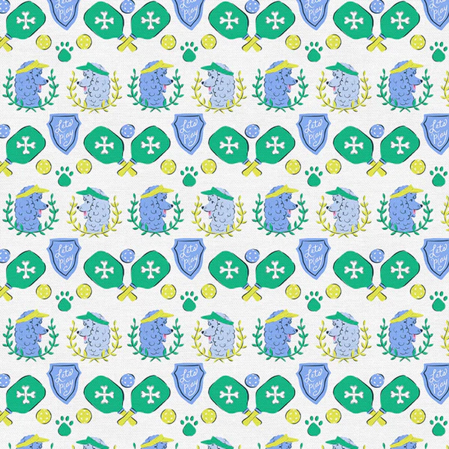 Pickleball Dogs Blue Green - Country Club Canines - Krissy Mast - Paintbrush Studio Fabric