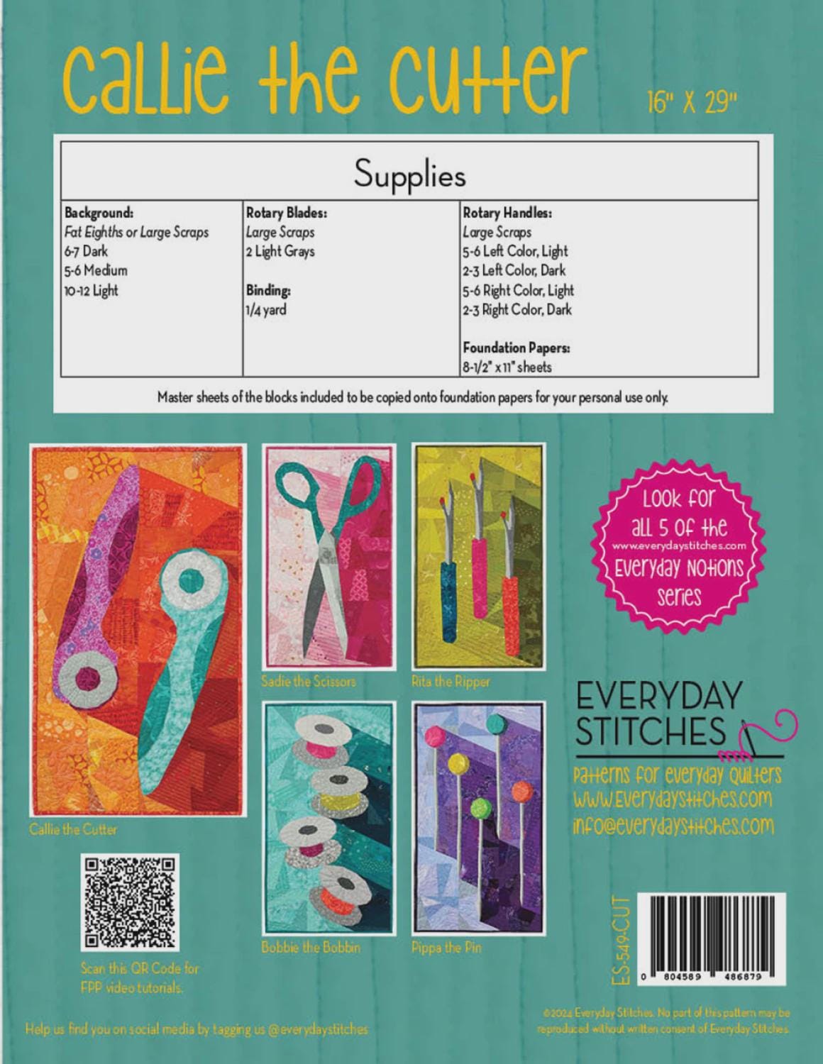 Callie the Cutter Quilt Pattern - Everyday Stiches - Foundation Paper Piecing 16"x29"