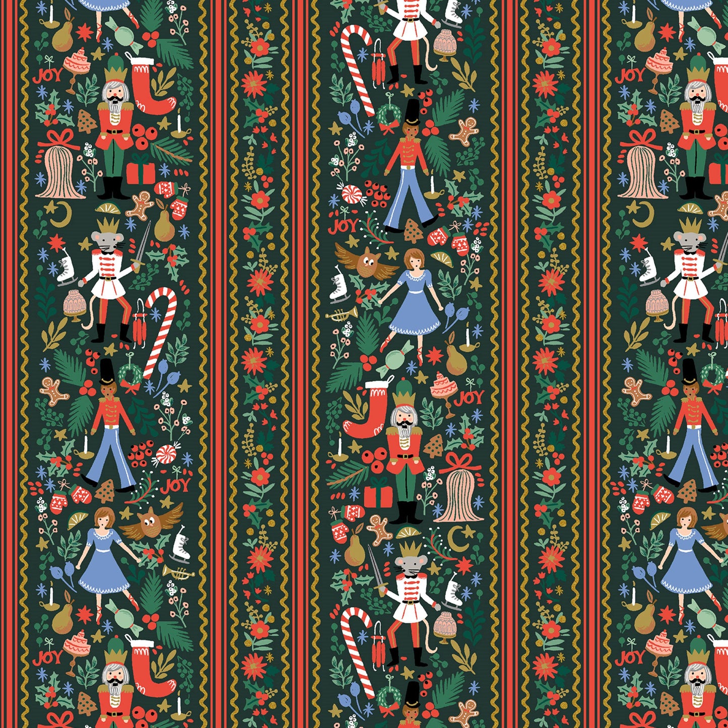 Holly Jolly Nutcracker Evergreen Gold METALLIC Holiday Classics IV Anna Bond Rifle Paper Co Basics Cotton + Steel Fabric Fetish