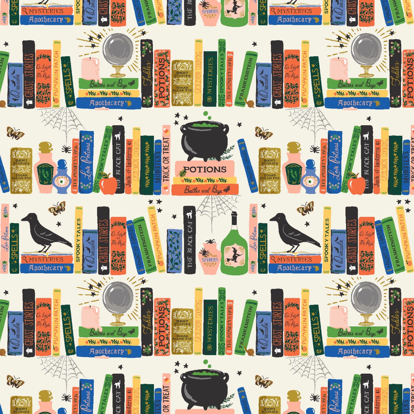 Spellbound Cream Halloween II GOLD METALLIC Anna Bond Rifle Paper Co Cotton + Steel Fabric Fetish