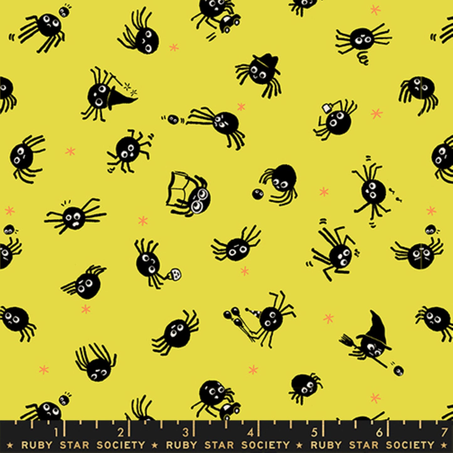 Spiders Citron Freaky Familiars Ruby Star Society Fabric Moda Fabric Fetish