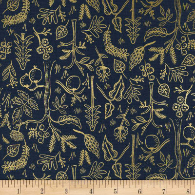 cotton steel fabric rifle paper co metallic amalfi black forest navy fabric Fabric Fetish