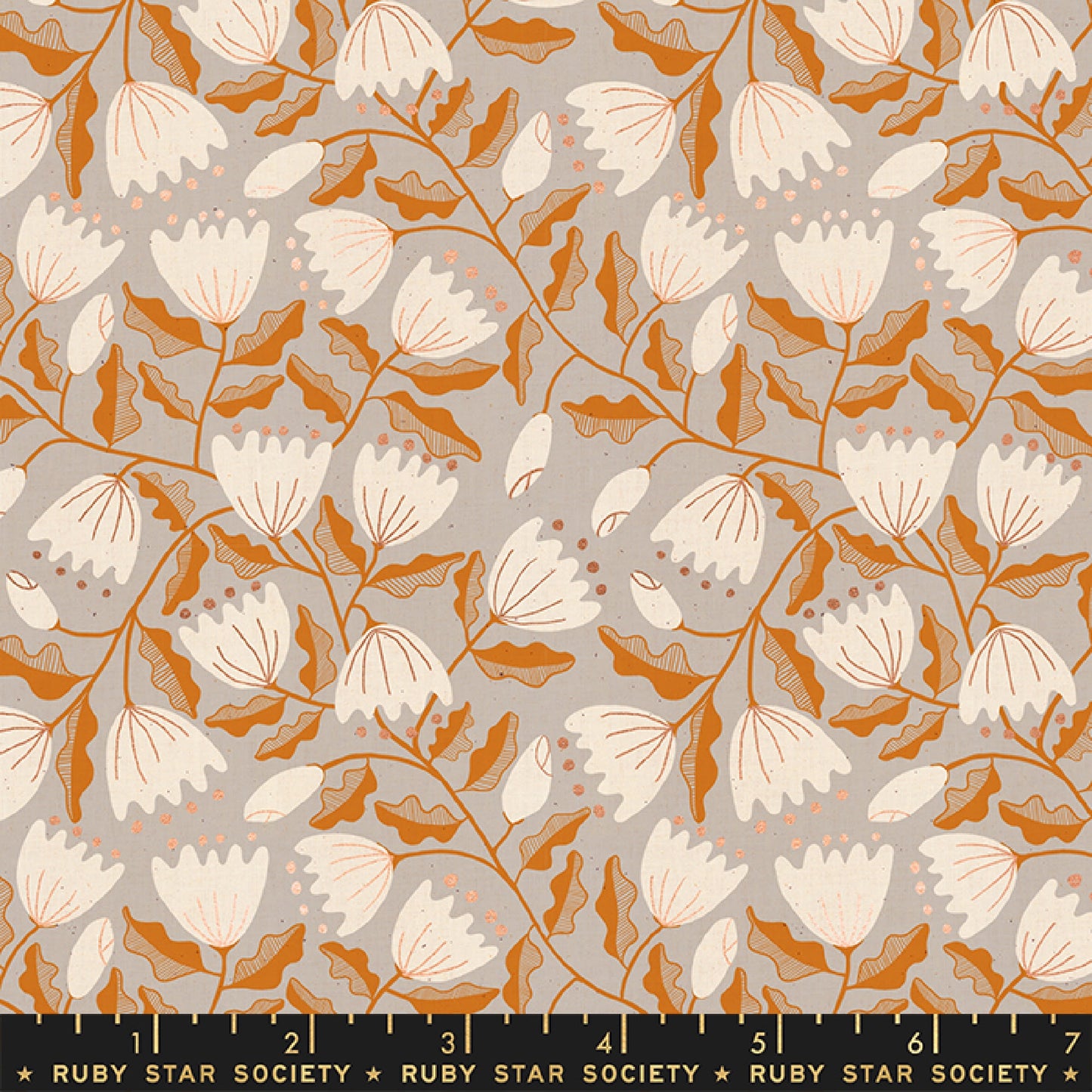 Cup Saucer Vine Dove - Copper METALLIC - Unruly Nature - Jen Hewett - Ruby Star Society Fabric - Moda 100% Quilters Cotton