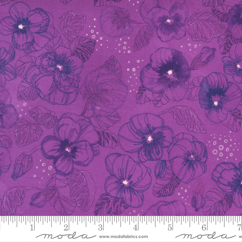 Pansy's Posies - Pansies Watercolor Plum - Robin Pickens- Moda 100% Quilters Cotton