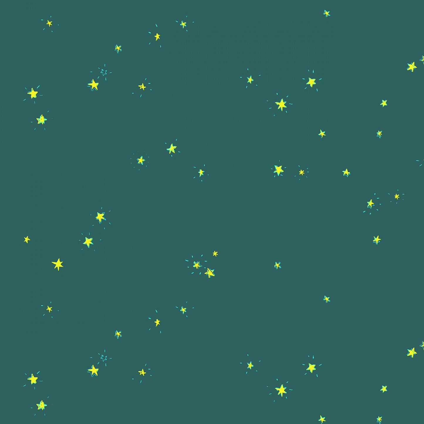 Windham Fabrics - Lucky Rabbit - Heather Ross - Hand-Drawn Stars Teal - Quilters Cotton
