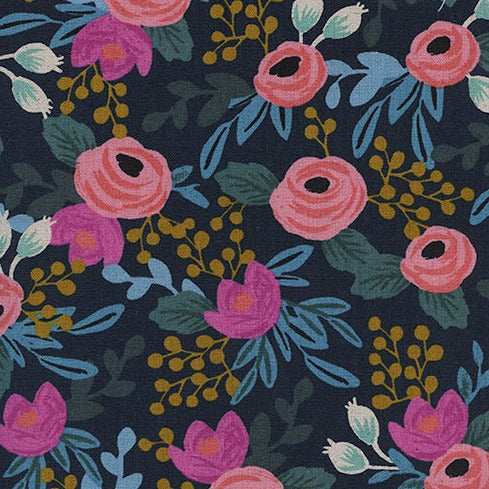 Rifle Paper Co Rosa Navy Linen Canvas Cotton + Steel Fabric Fetish