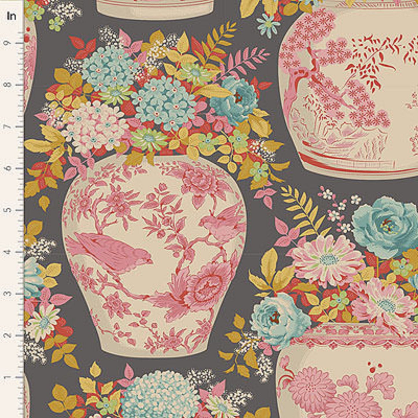 tilda fabrics chic escape flower vase grey Fabric Fetish