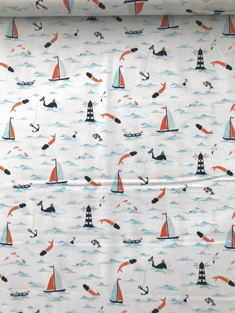 dear stella dont give a ship nautical sailboats white Fabric Fetish