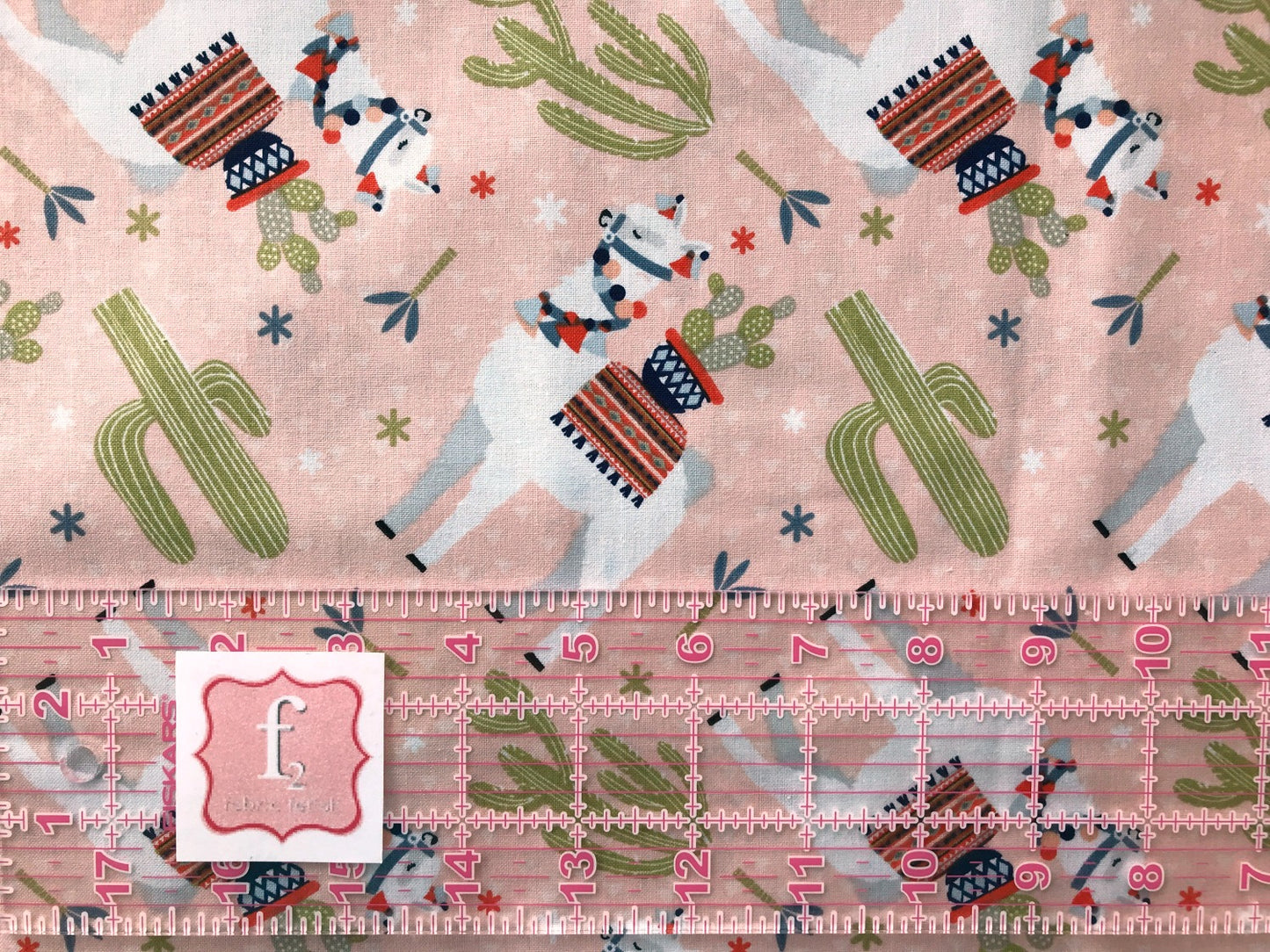 quilters palette llama llama peach tossed llama Fabric Fetish