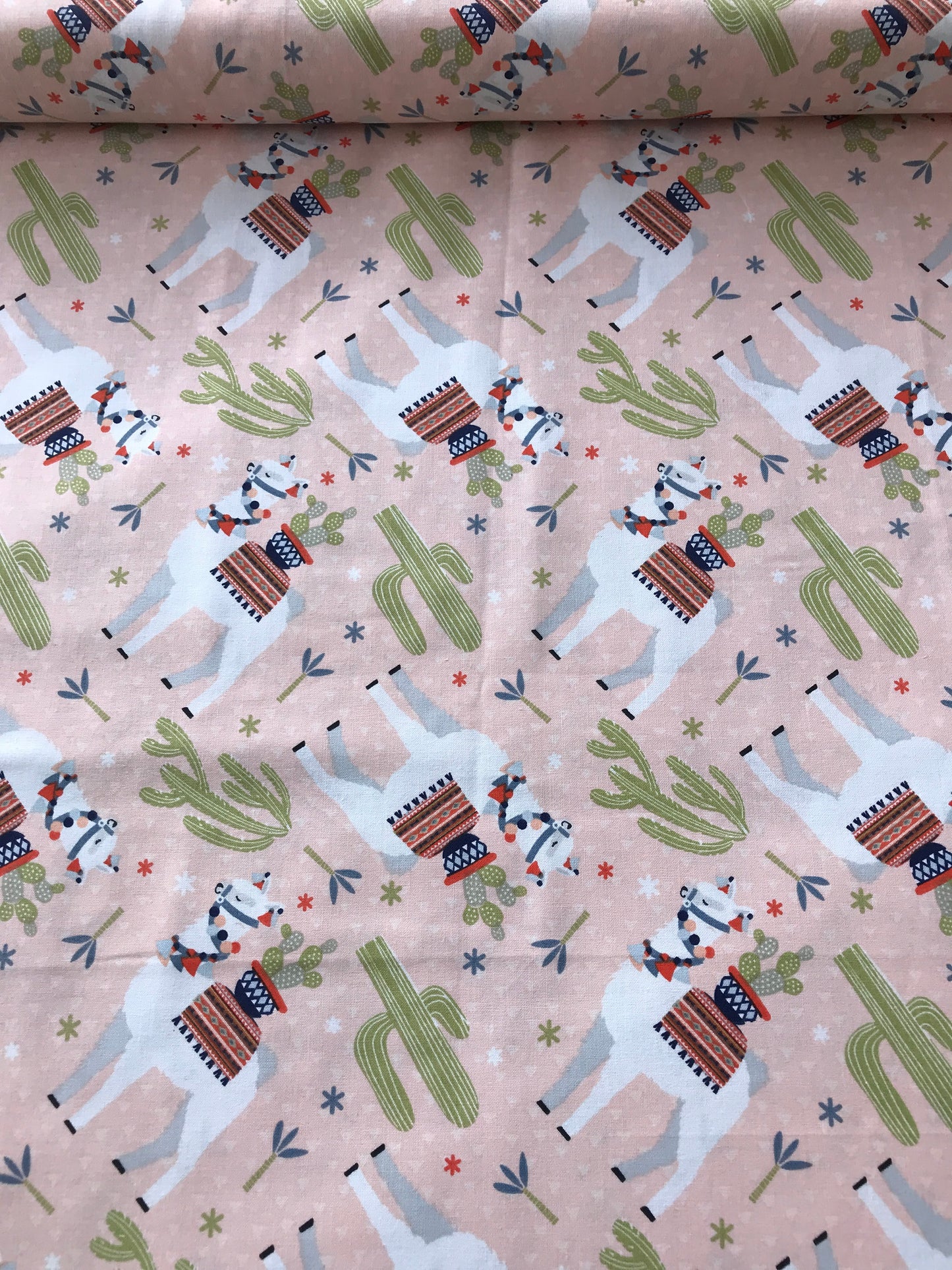 quilters palette llama llama peach tossed llama Fabric Fetish