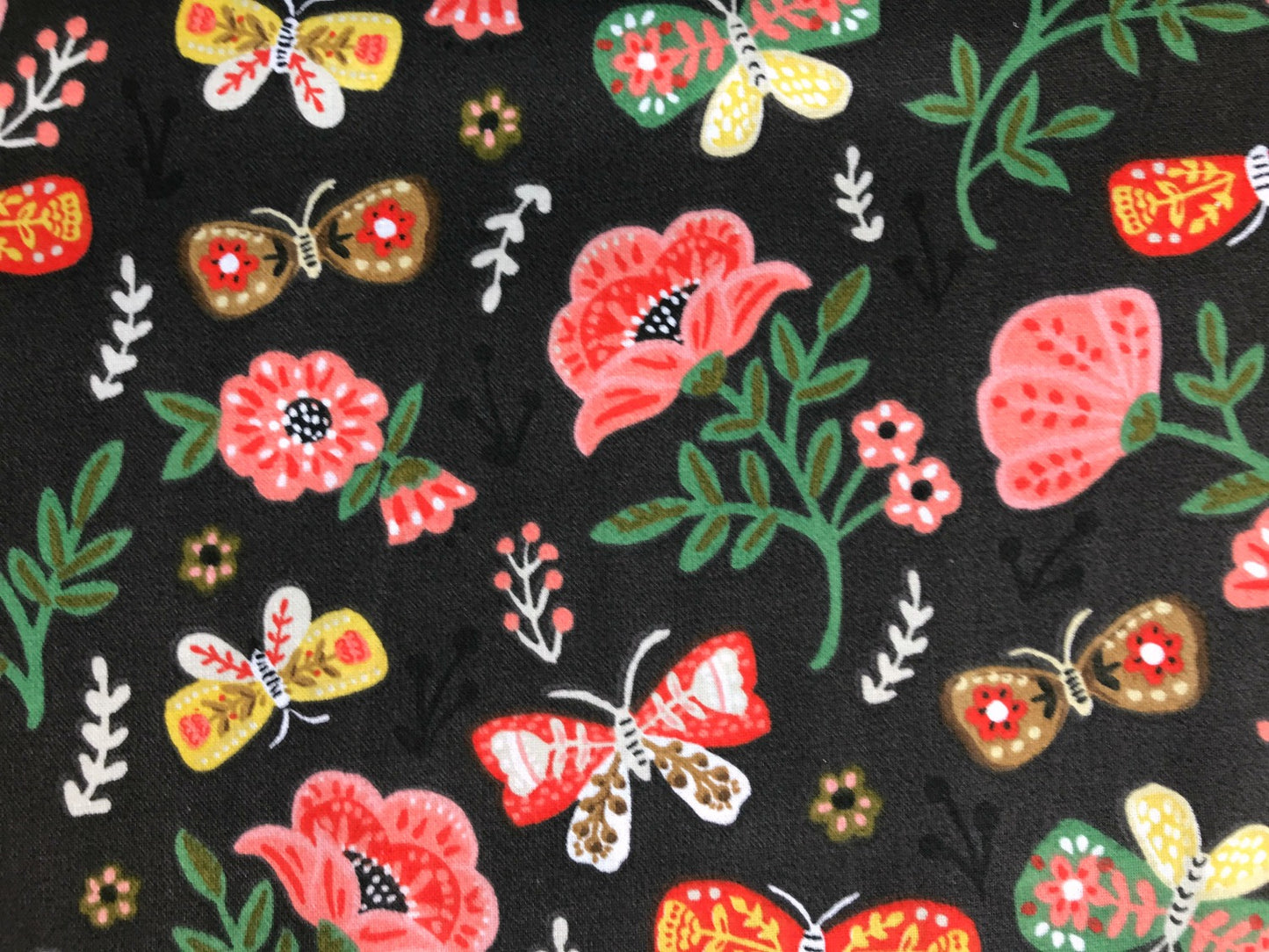 quilters palette glorious garden brown flowers butterflies Fabric Fetish