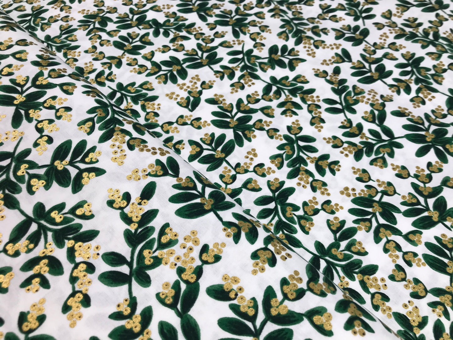 rifle paper co cotton steel holiday classics mistletoe white gold metallic Fabric Fetish