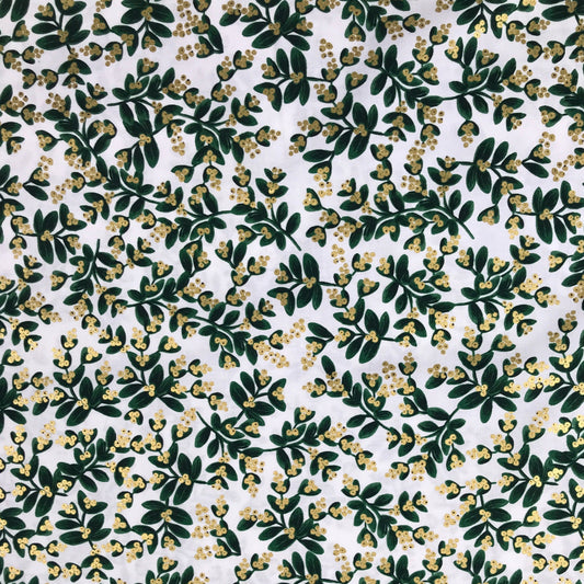Rifle Paper Co Holiday Classics Mistletoe White Gold Metallic Fabric Fetish