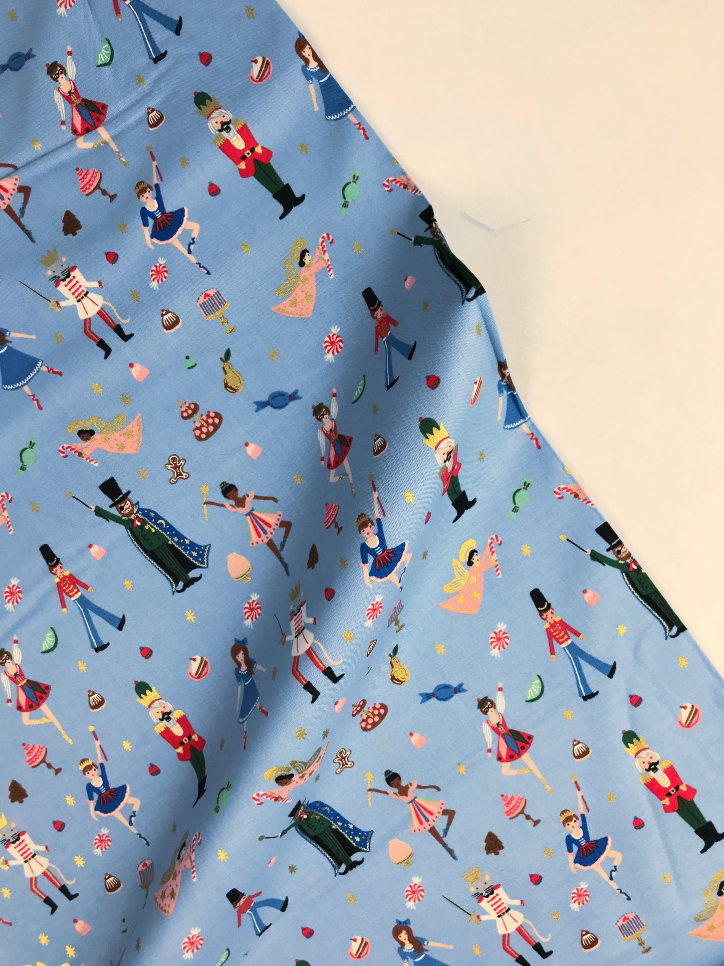 rifle paper co cotton steel holiday classics land of sweets powder blue gold metallic Fabric Fetish