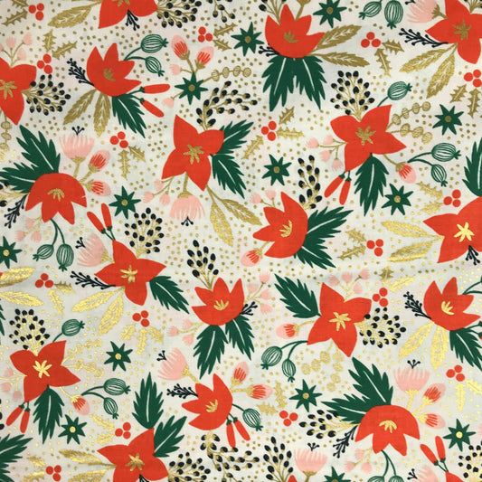 rifle paper co cotton steel holiday classics poinsettia cream gold metallic Fabric Fetish