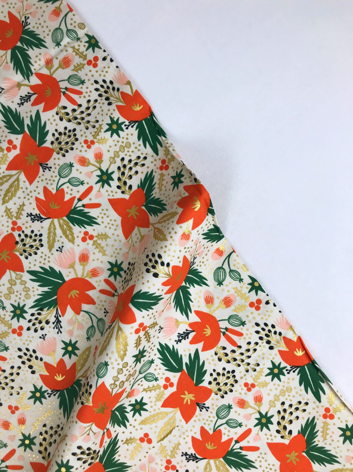 rifle paper co cotton steel holiday classics poinsettia cream gold metallic Fabric Fetish