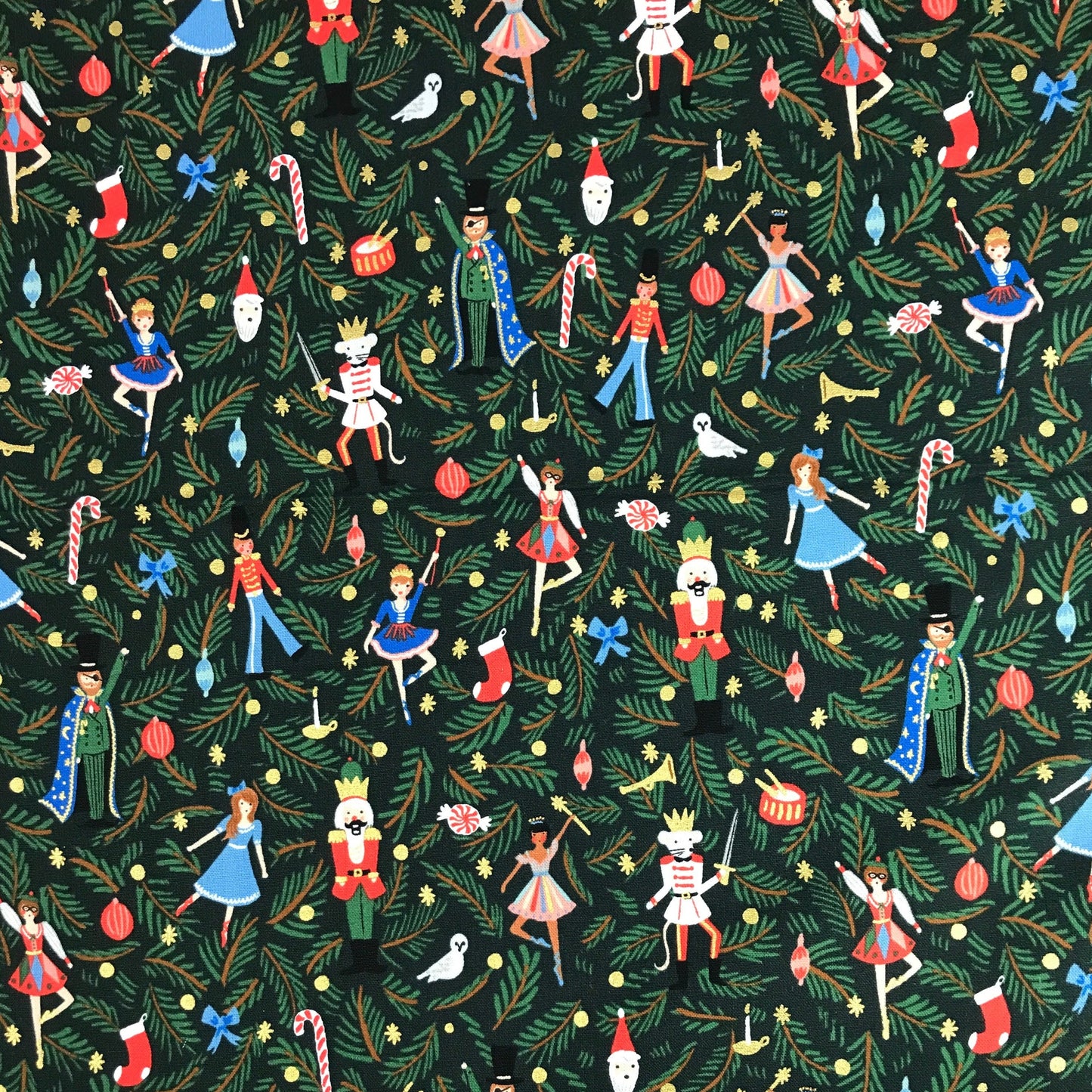 rifle paper co cotton steel holiday classics nutcracker evergreen gold metallic Fabric Fetish