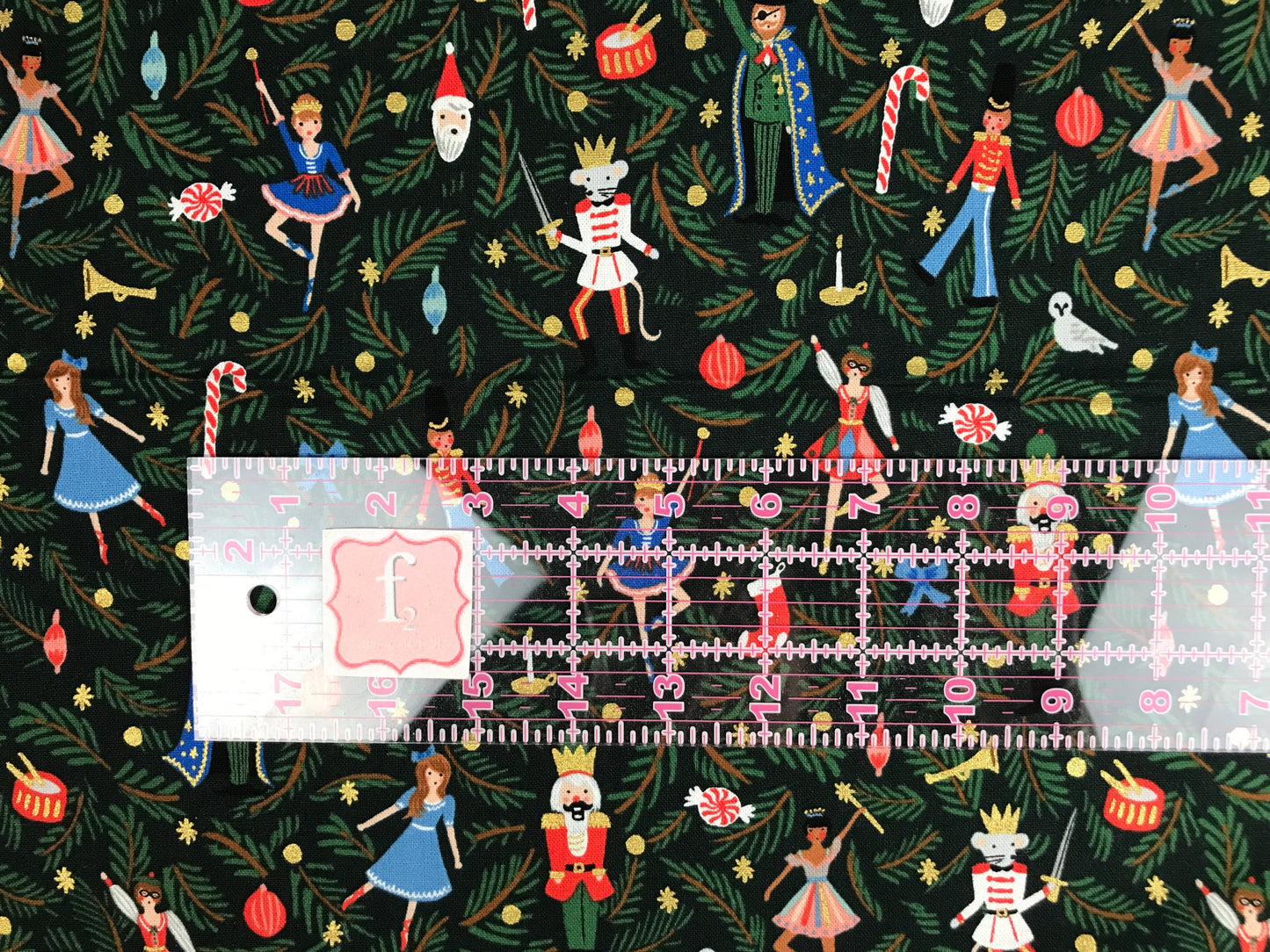 rifle paper co cotton steel holiday classics nutcracker evergreen gold metallic Fabric Fetish