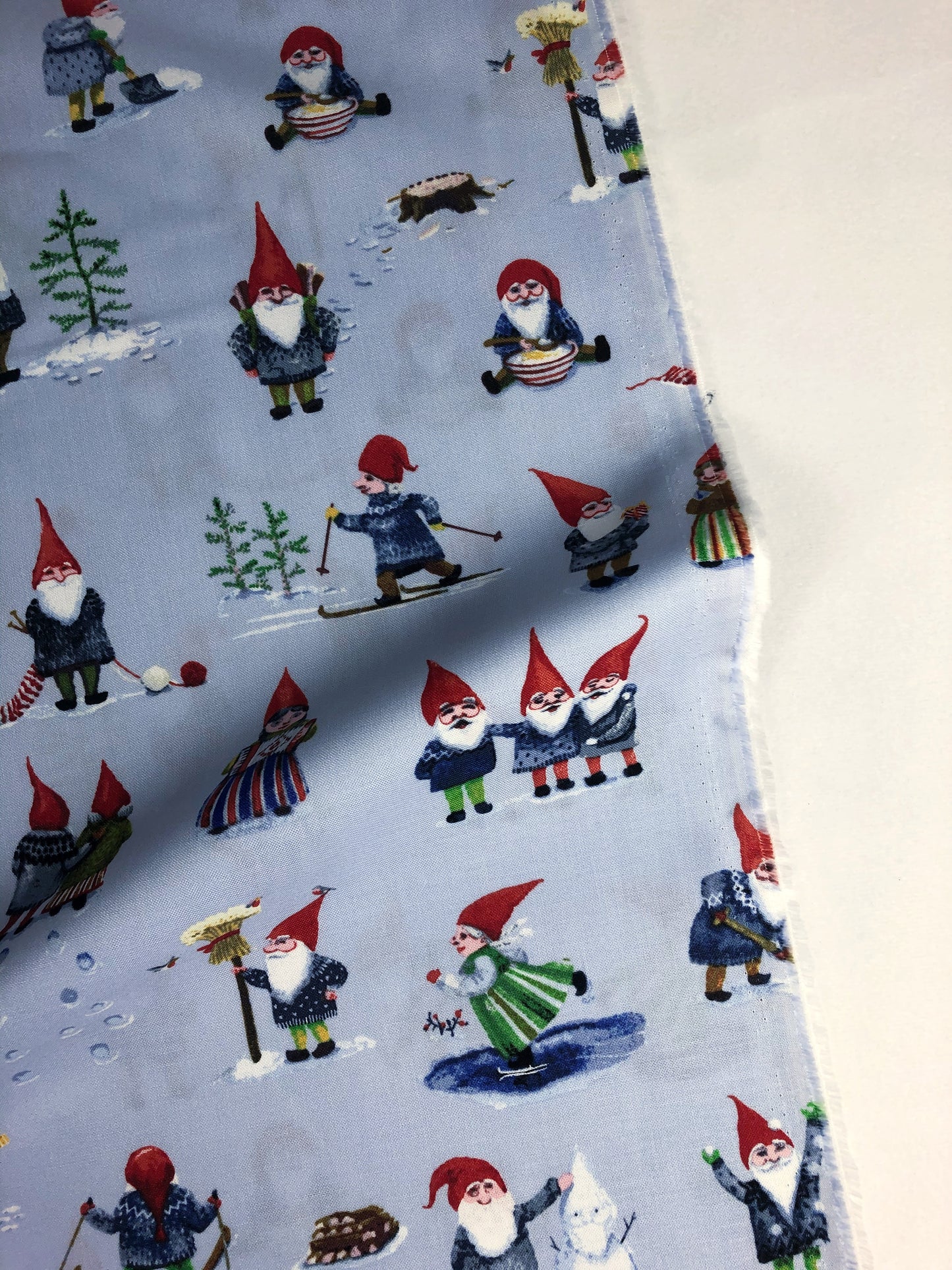 windham fabric striped pear studio winter gnomes frosty blue got certified organic Fabric Fetish