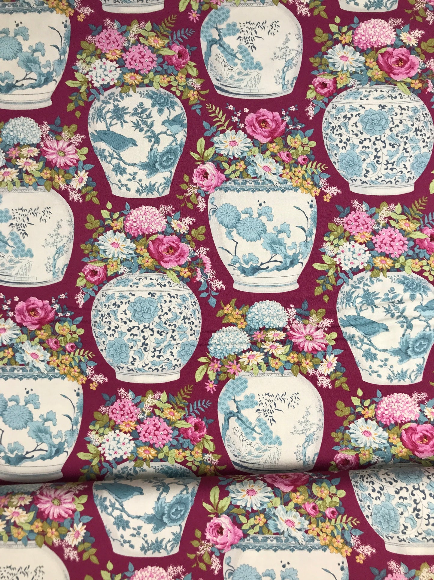 tilda fabrics chic escape flower vase maroon Fabric Fetish