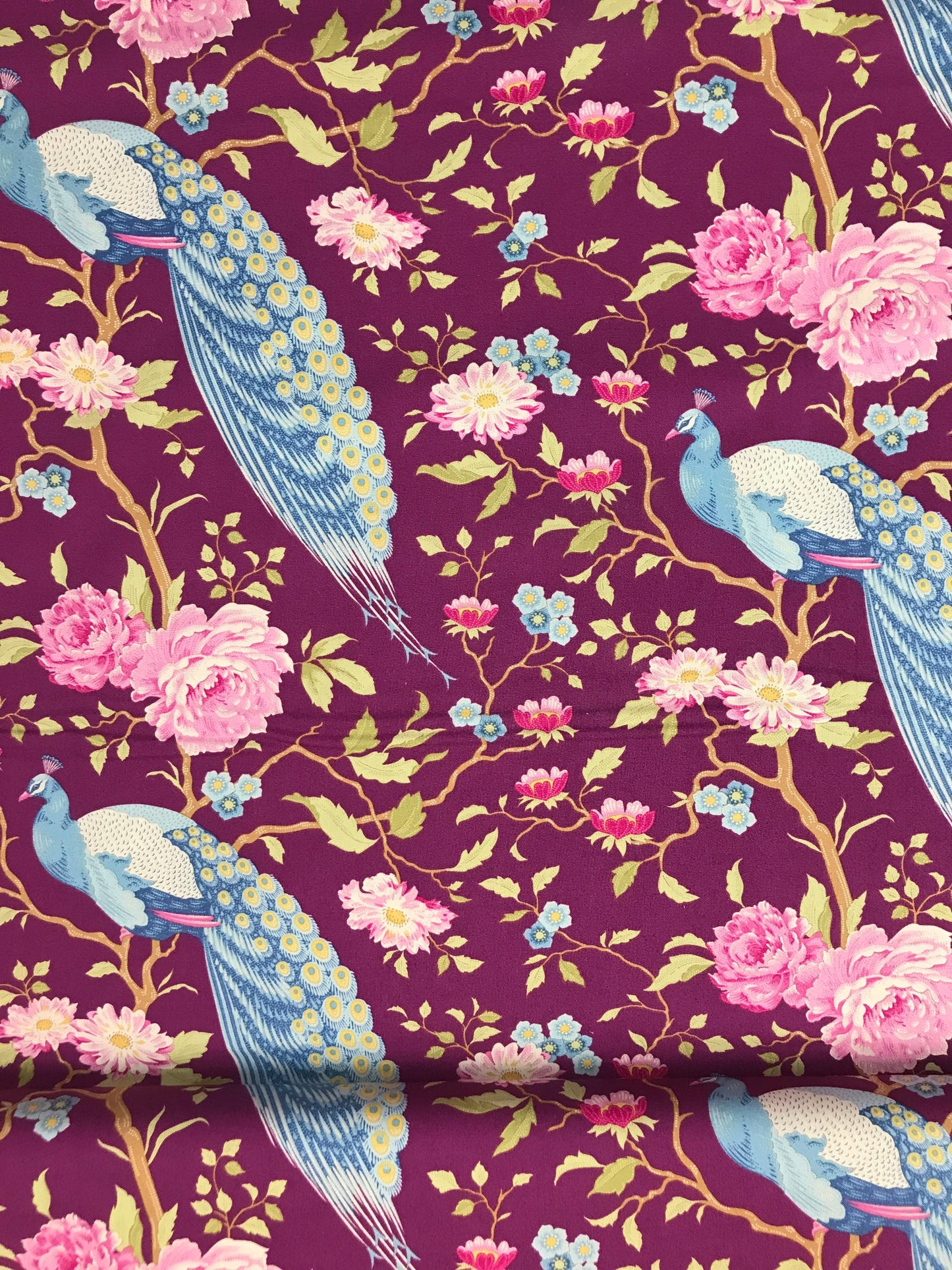tilda fabrics chic escape peacock tree grape Fabric Fetish