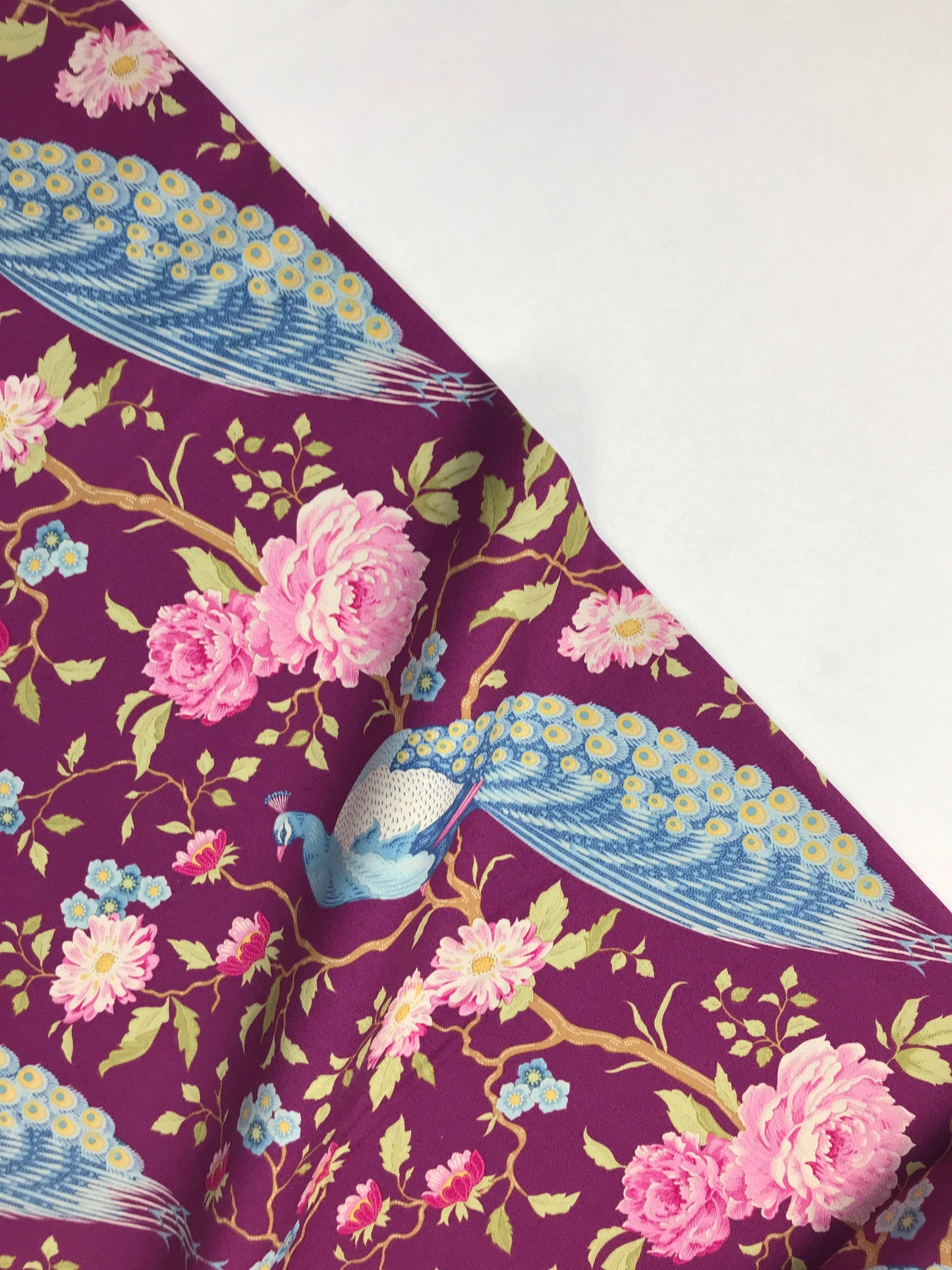 tilda fabrics chic escape peacock tree grape Fabric Fetish