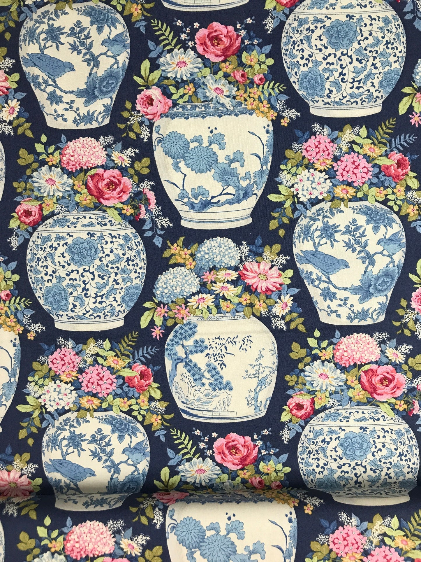 tilda fabrics chic escape flower vase blue Fabric Fetish