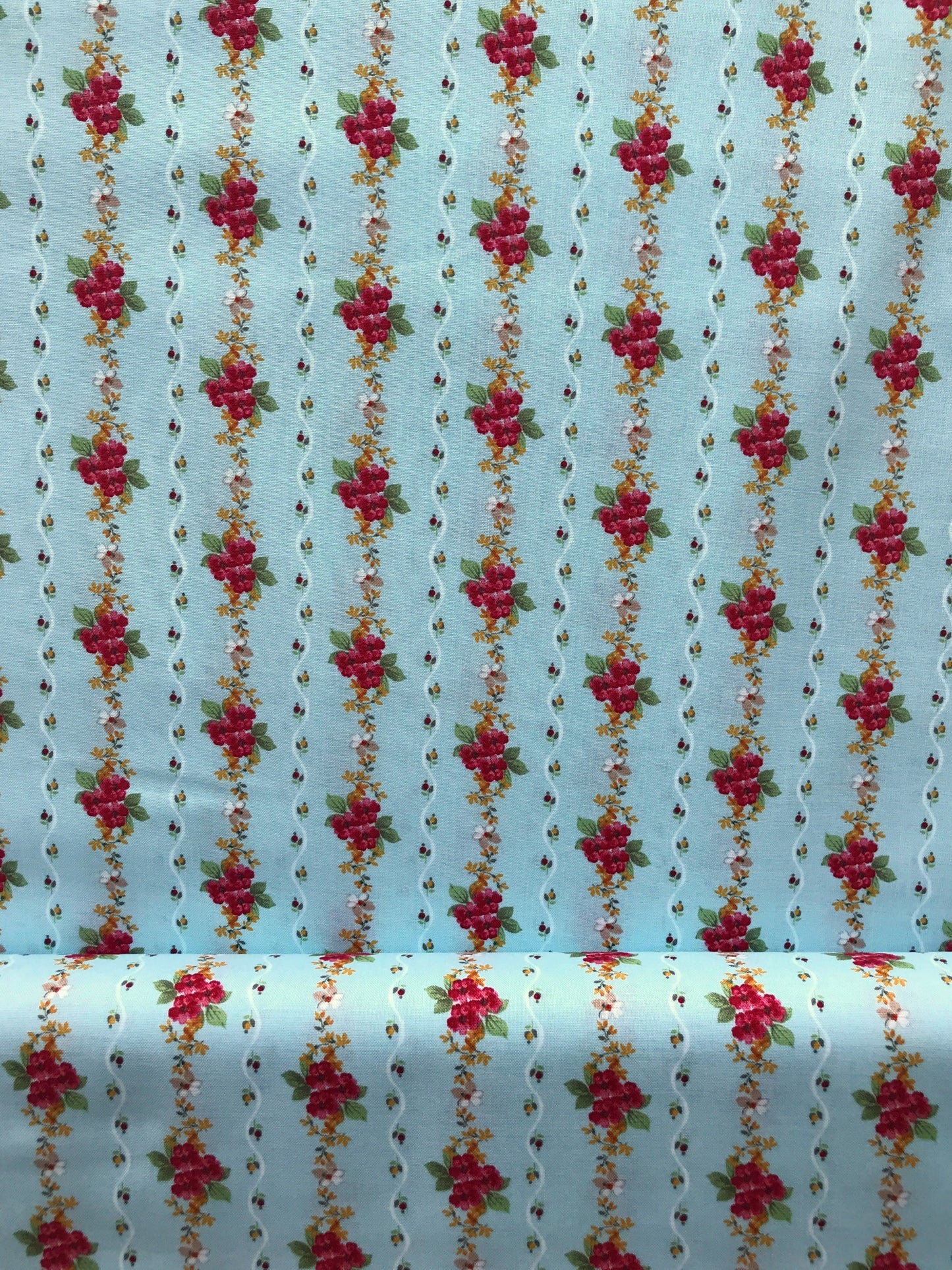 penny rose farmhouse floral stripe blue Fabric Fetish