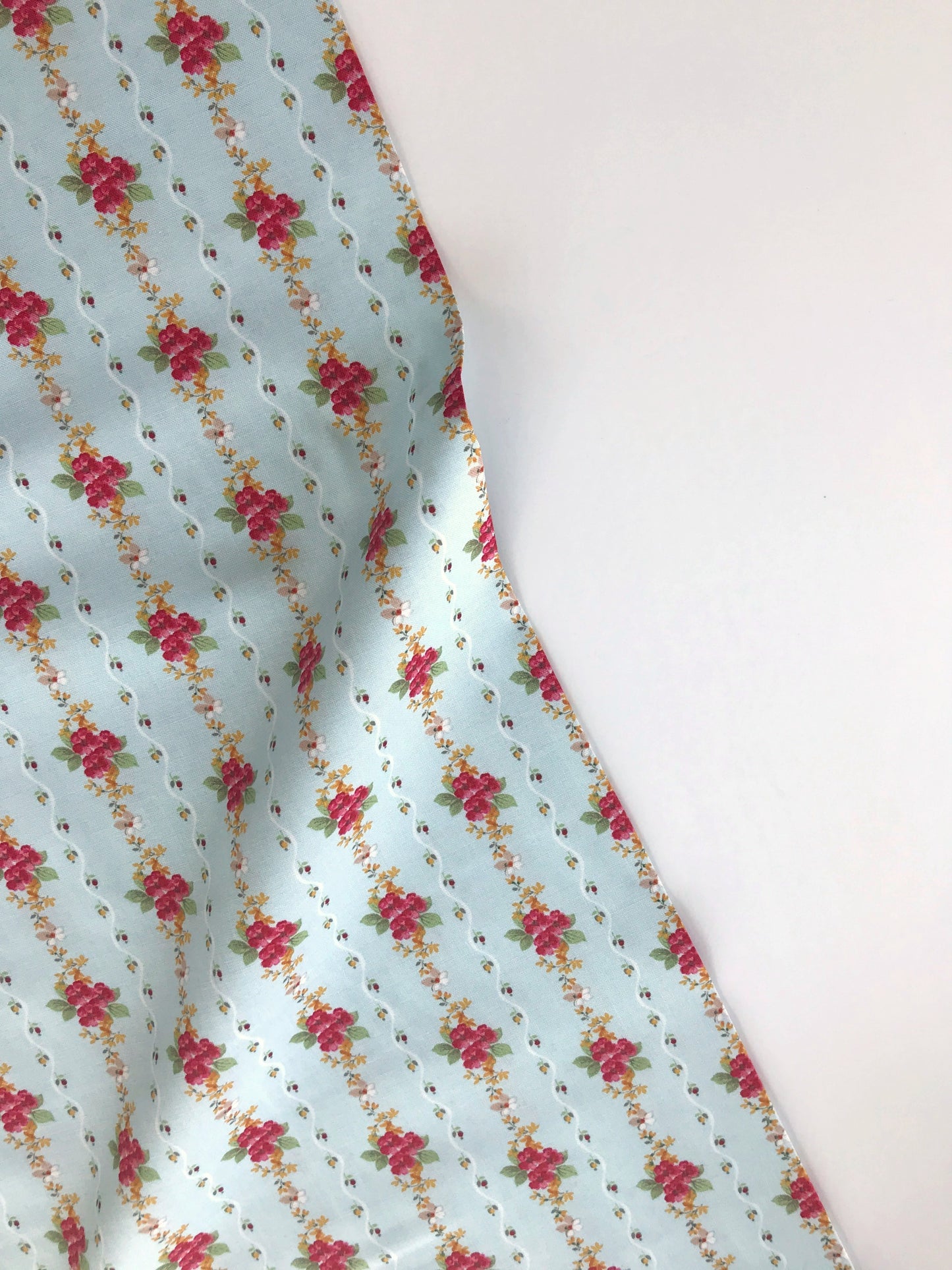 penny rose farmhouse floral stripe blue Fabric Fetish