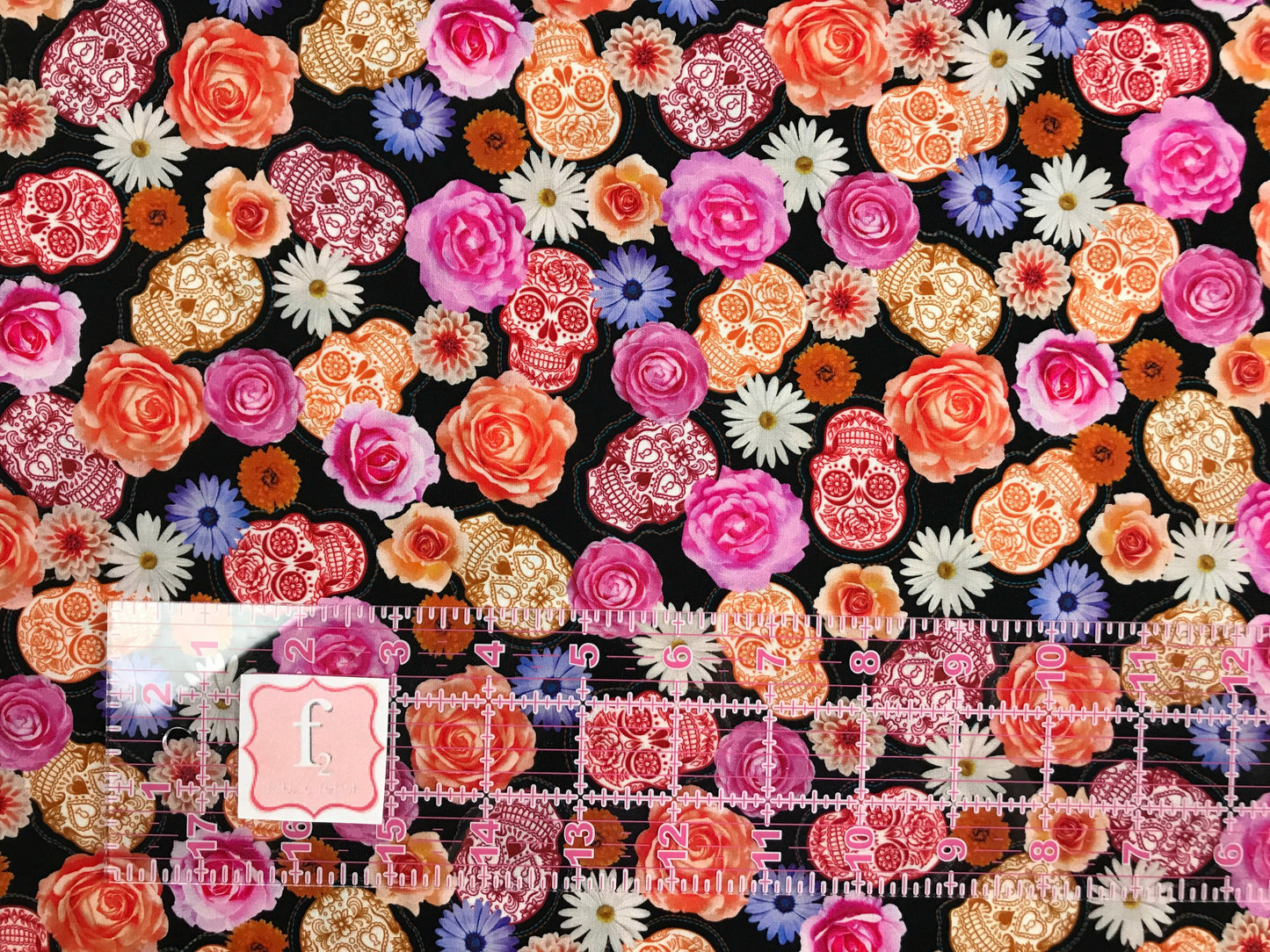 robert kaufman sugar skulls black frida kahlo Fabric Fetish