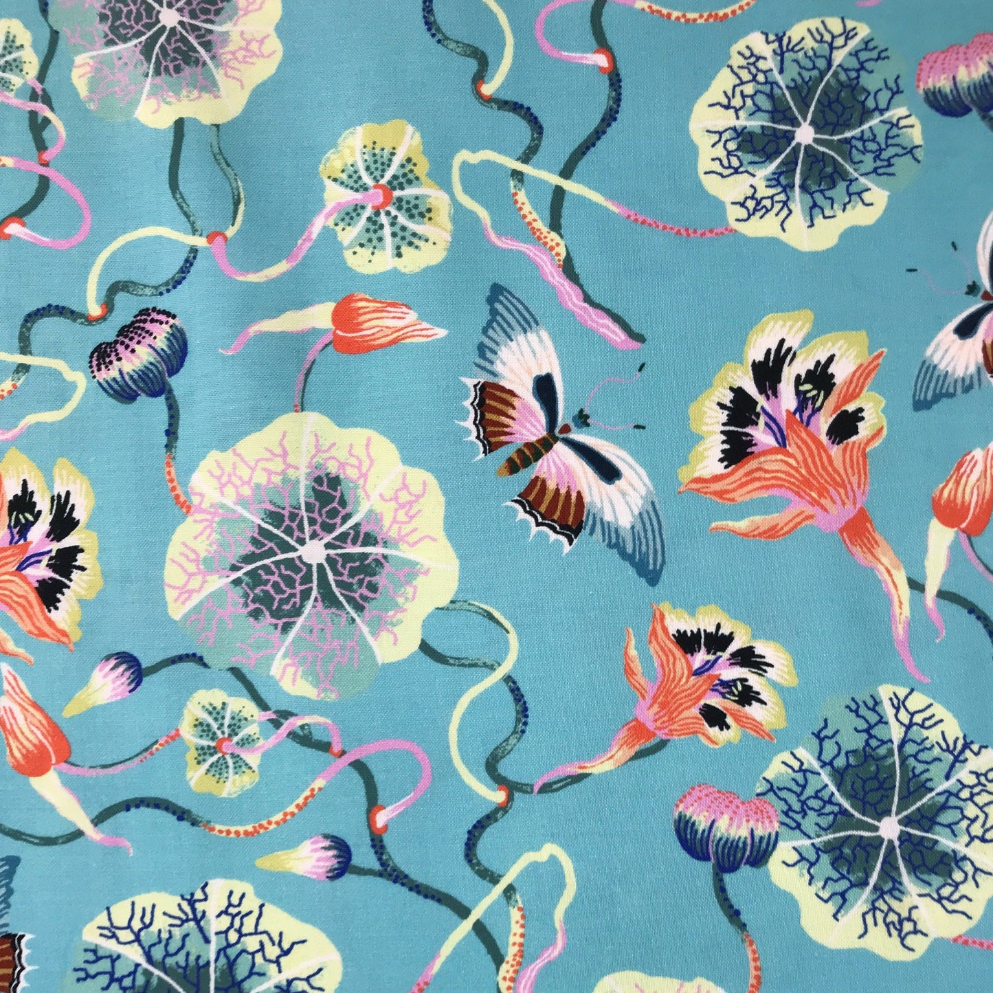 Nasturtiums Blue Multi - Forage - Sarah Gordon - Figo Fabrics - 100% Quilters Cotton Fabric Fetish