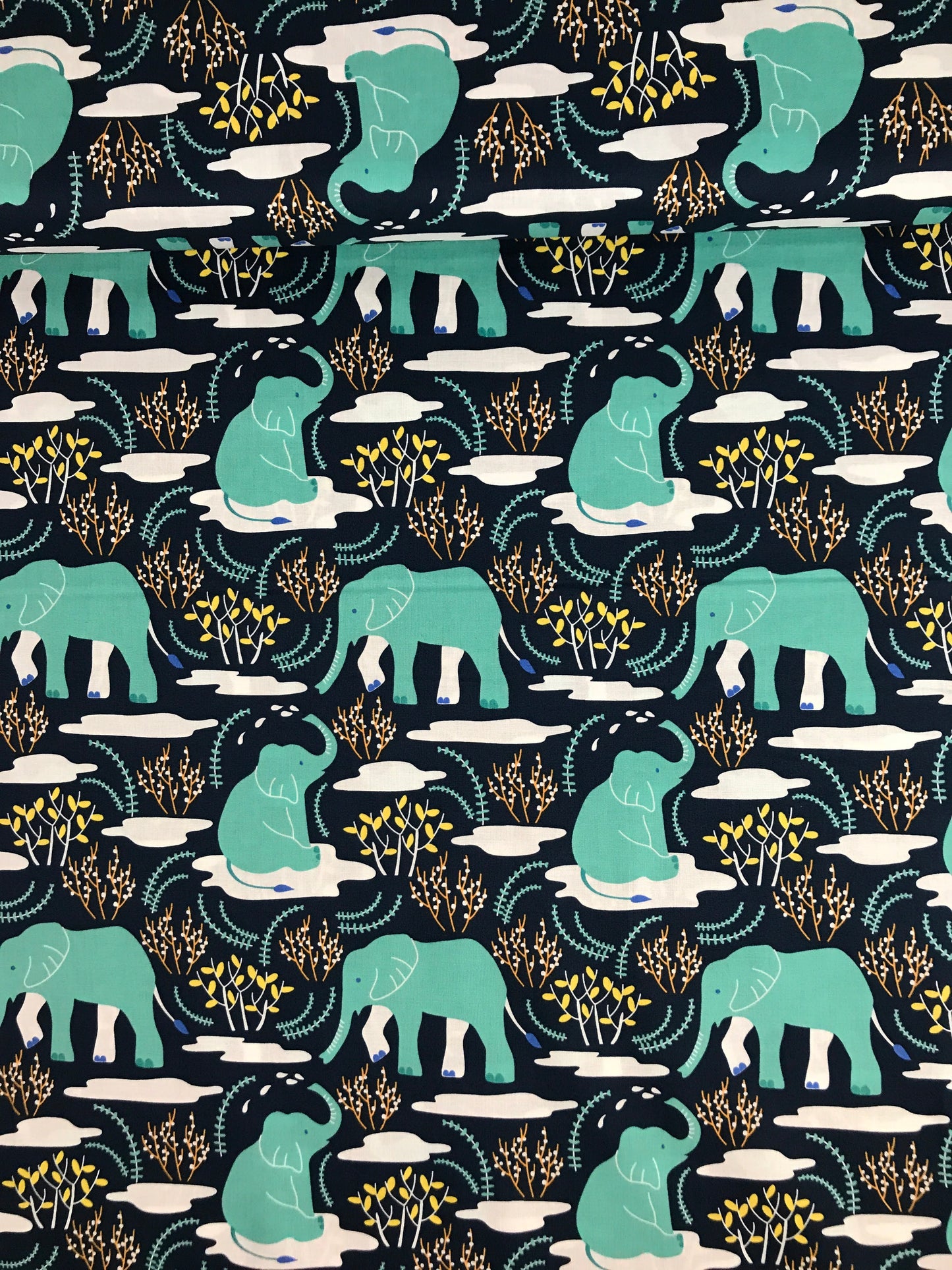 nerida hansen wildlife treasures maria vashchuk the tiny garden elephant blue got certified organic Fabric Fetish