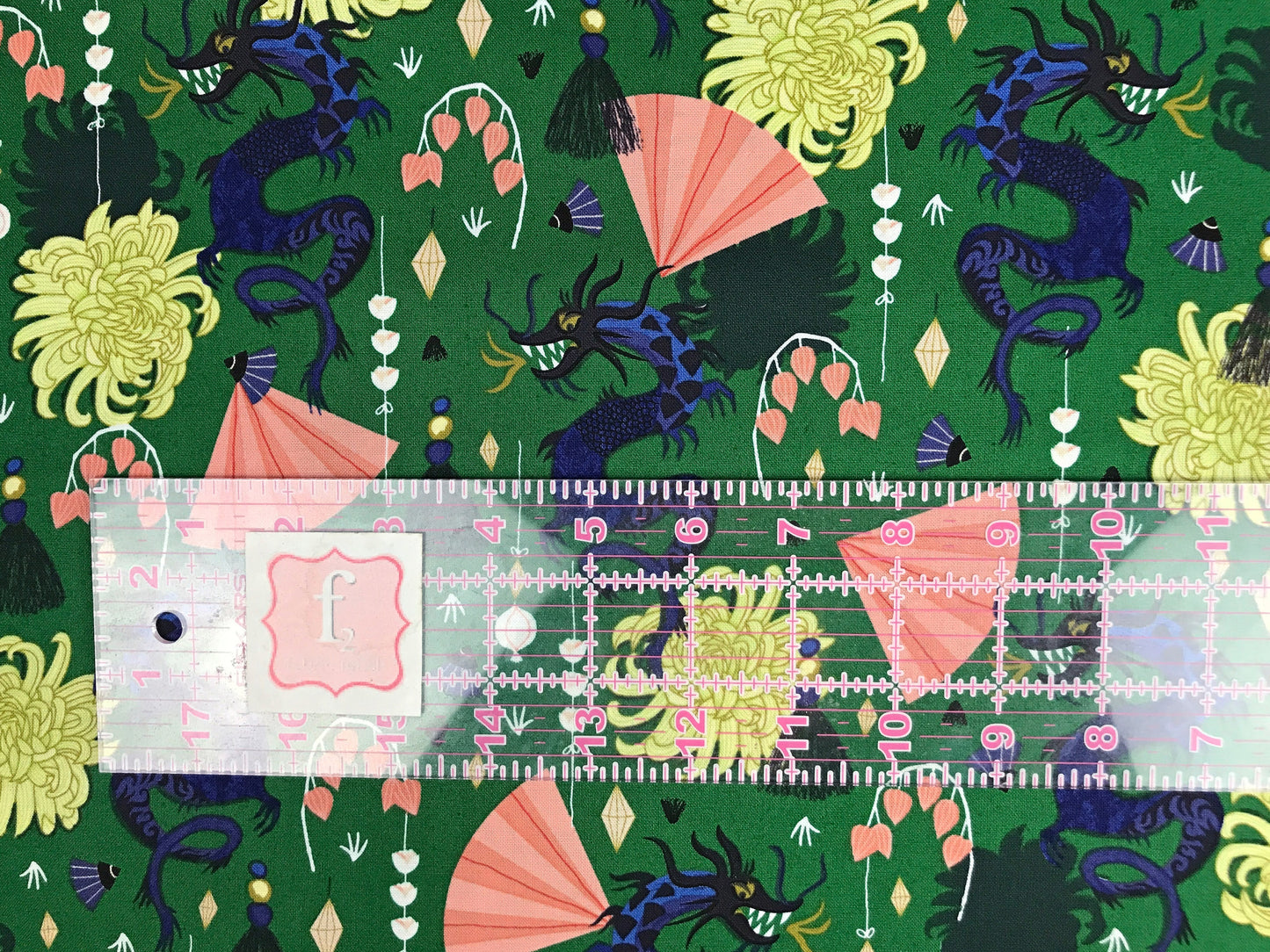 kate merritt cloud 9 organics dragons lanterns fierce green quilters cotton Fabric Fetish
