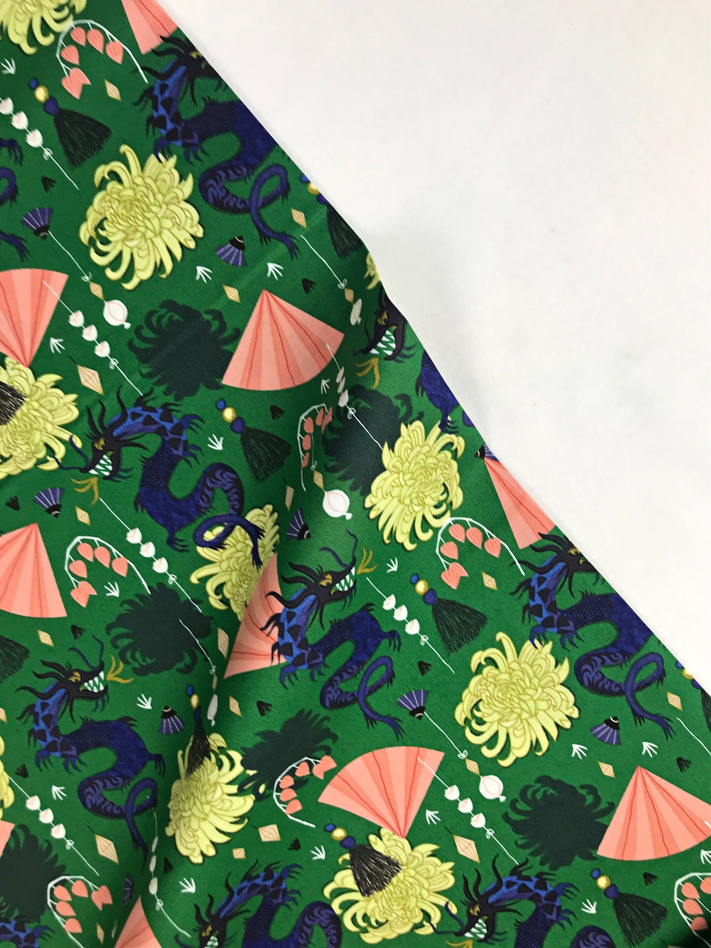 kate merritt cloud 9 organics dragons lanterns fierce green quilters cotton Fabric Fetish