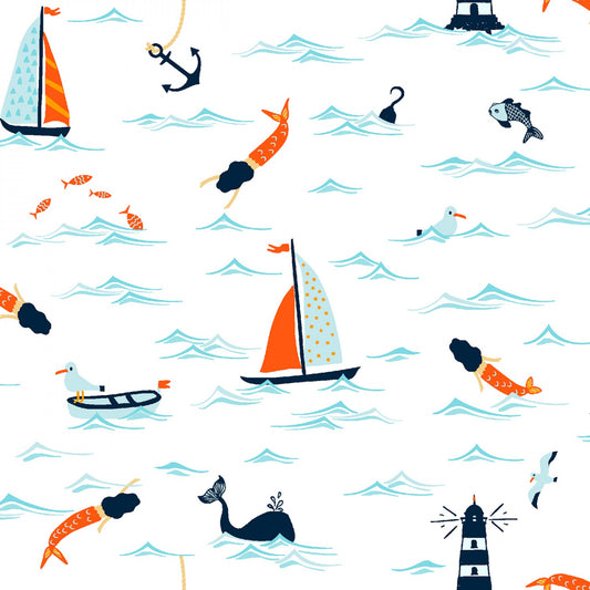 dear stella dont give a ship nautical sailboats white Fabric Fetish