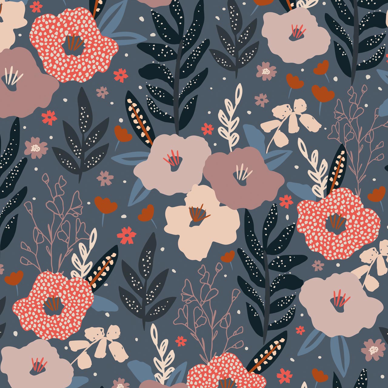 dashwood studios nina raby jones woodland notions flowers on light blue grey quilters cotton Fabric Fetish