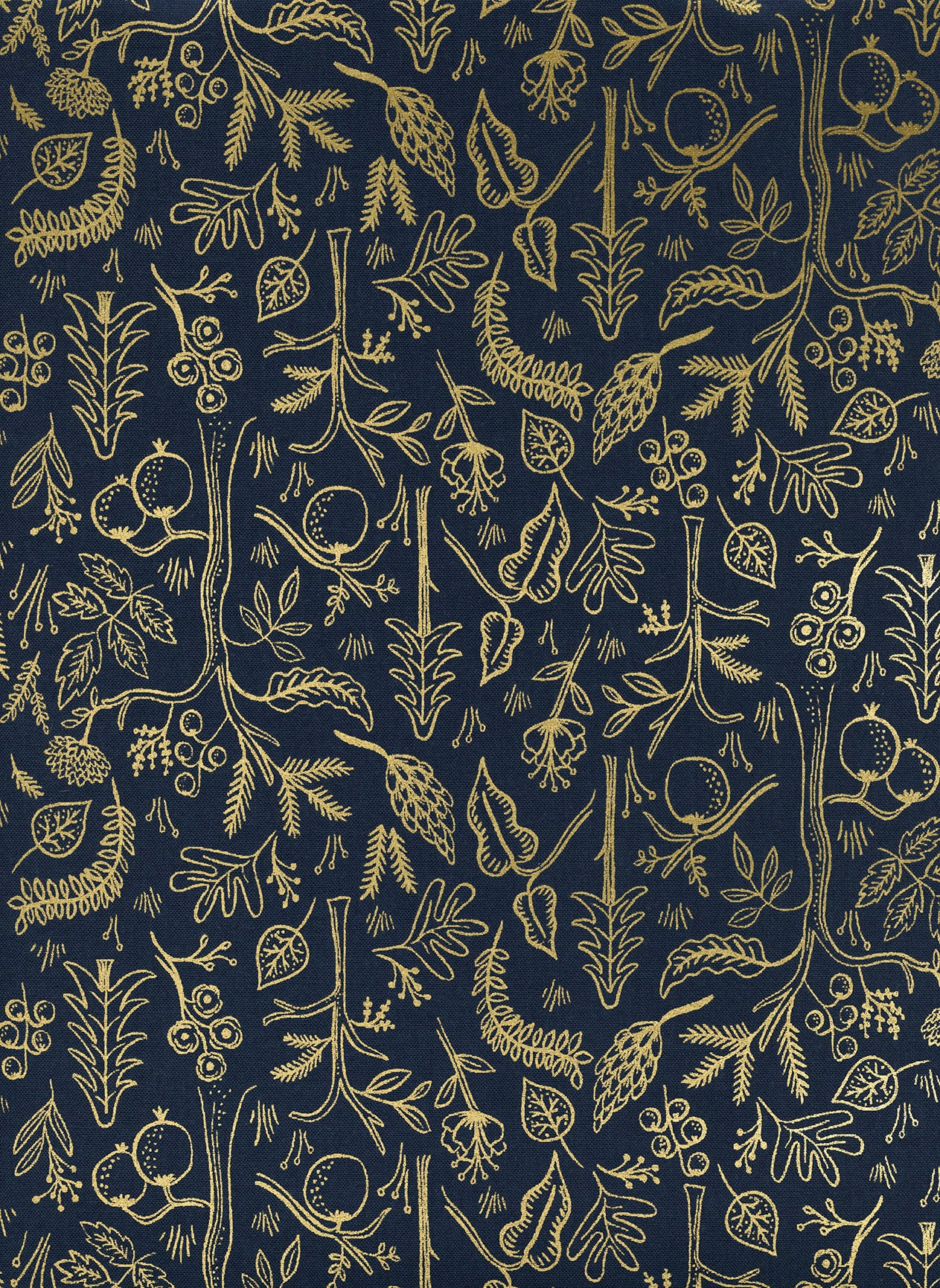 cotton steel fabric rifle paper co metallic amalfi black forest navy fabric Fabric Fetish