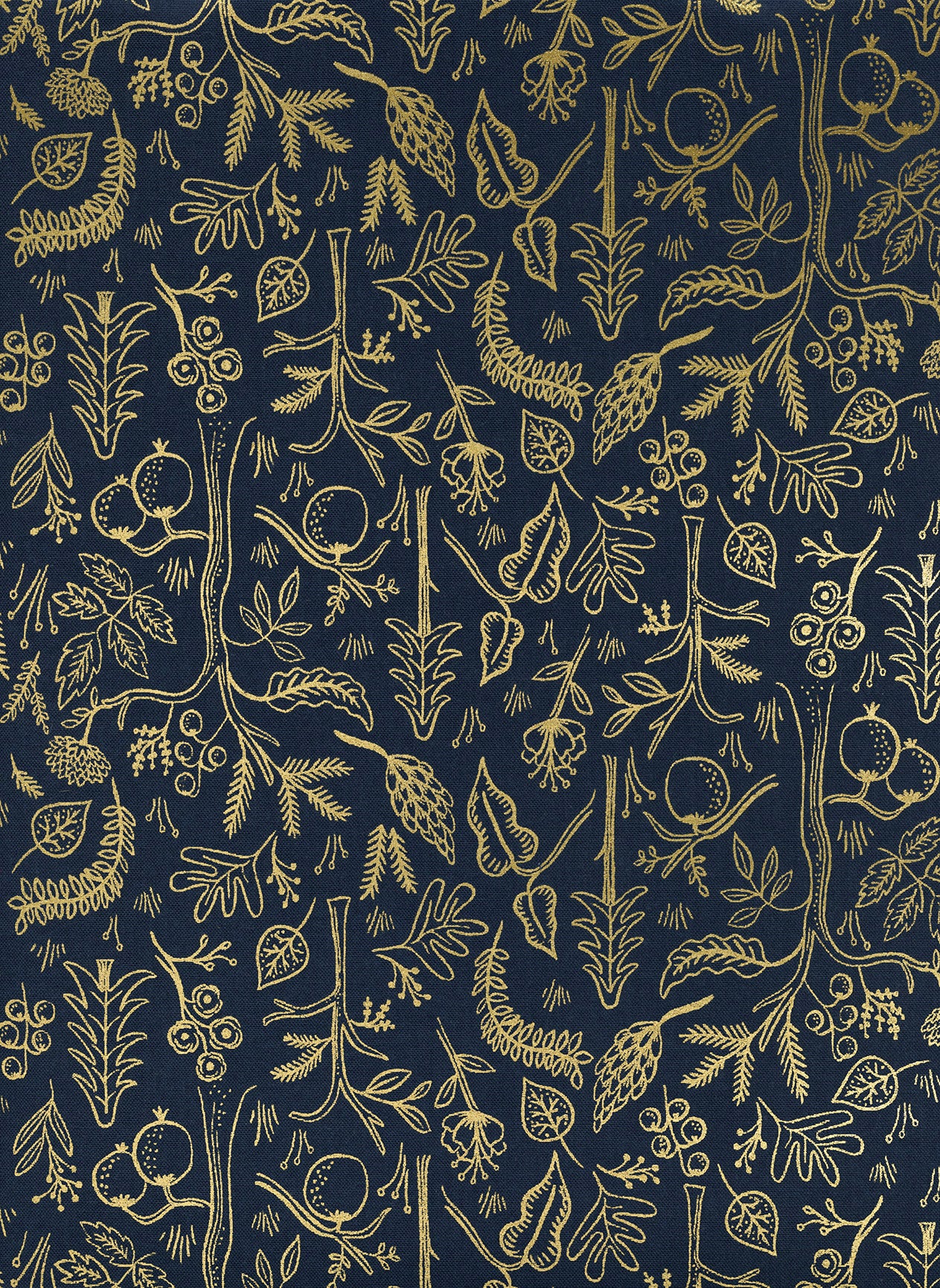 cotton steel fabric rifle paper co metallic amalfi black forest navy fabric Fabric Fetish