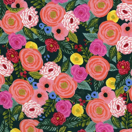 Cotton + Steel - English Garden - Rifle Paper Co - Juliet Rose Navy Linen Canvas