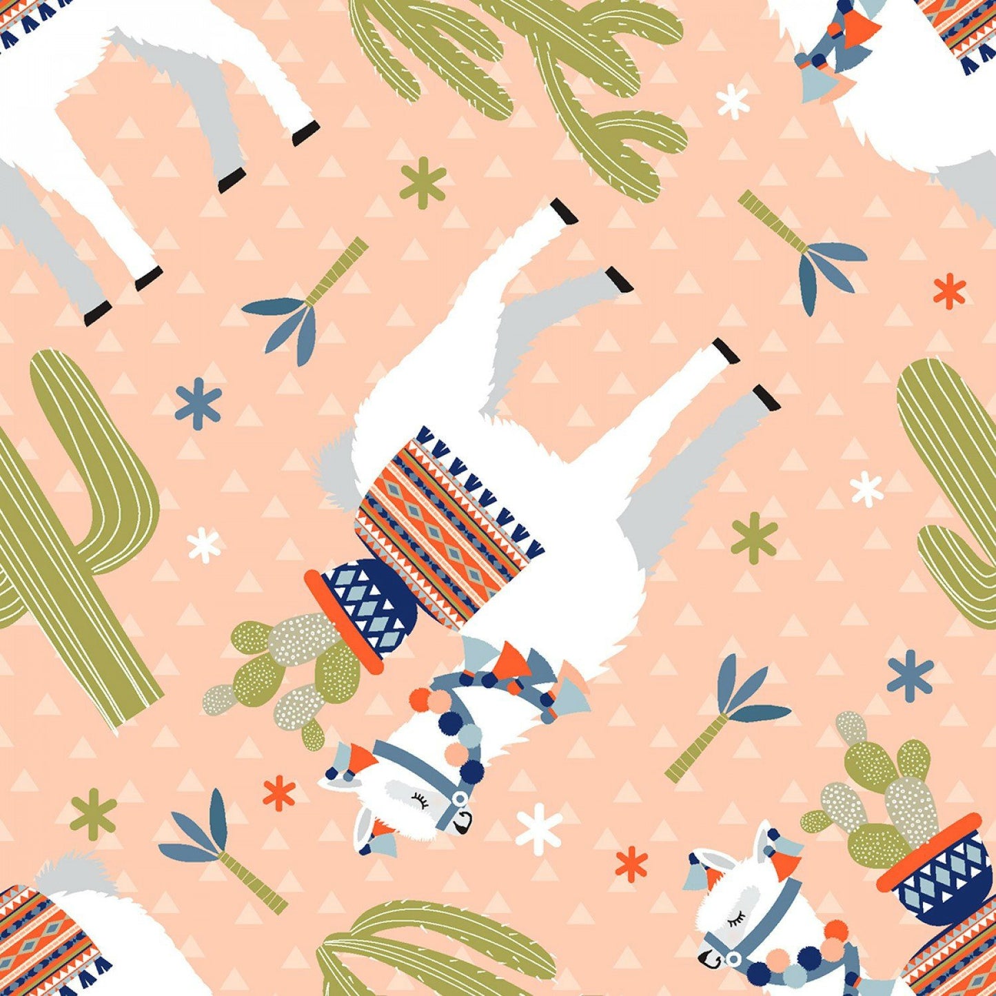 quilters palette llama llama peach tossed llama Fabric Fetish